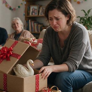Personne dépitée découvrant un cadeau décevant